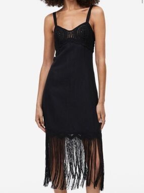 h&m black crochet dress Women's Black Crochet-look halterneck dress